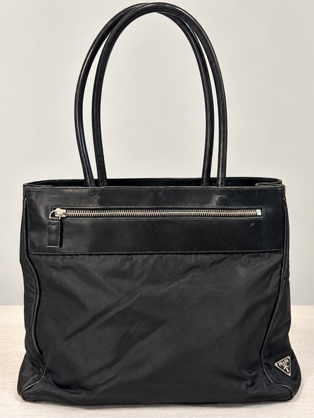 Prada Black Vintage Nylon Leather Trim Tote Shoulder Bag